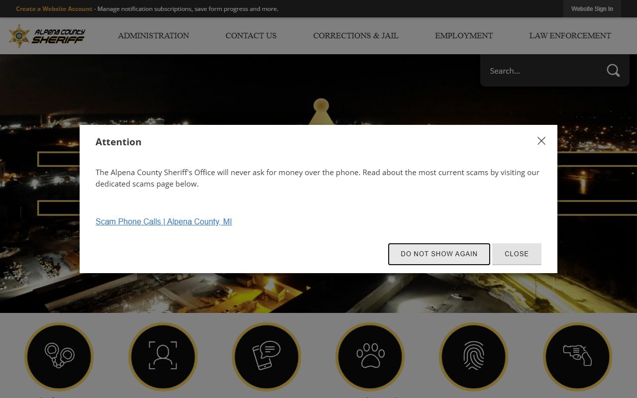 Alpena County Sheriff's Office website for bench warrant verification
