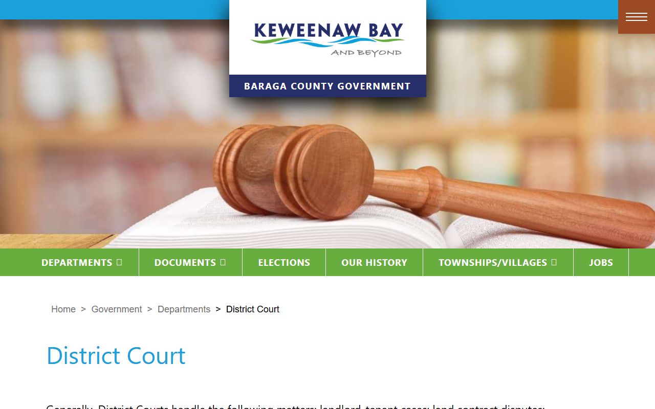 Baraga County 97th District Court page for bench warrant case searches