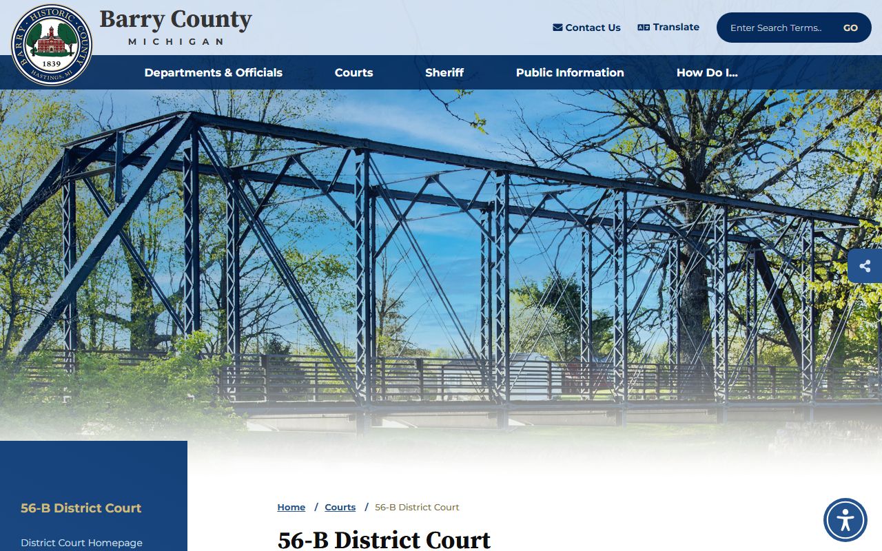 Barry County 56B District Court page for bench warrant case information