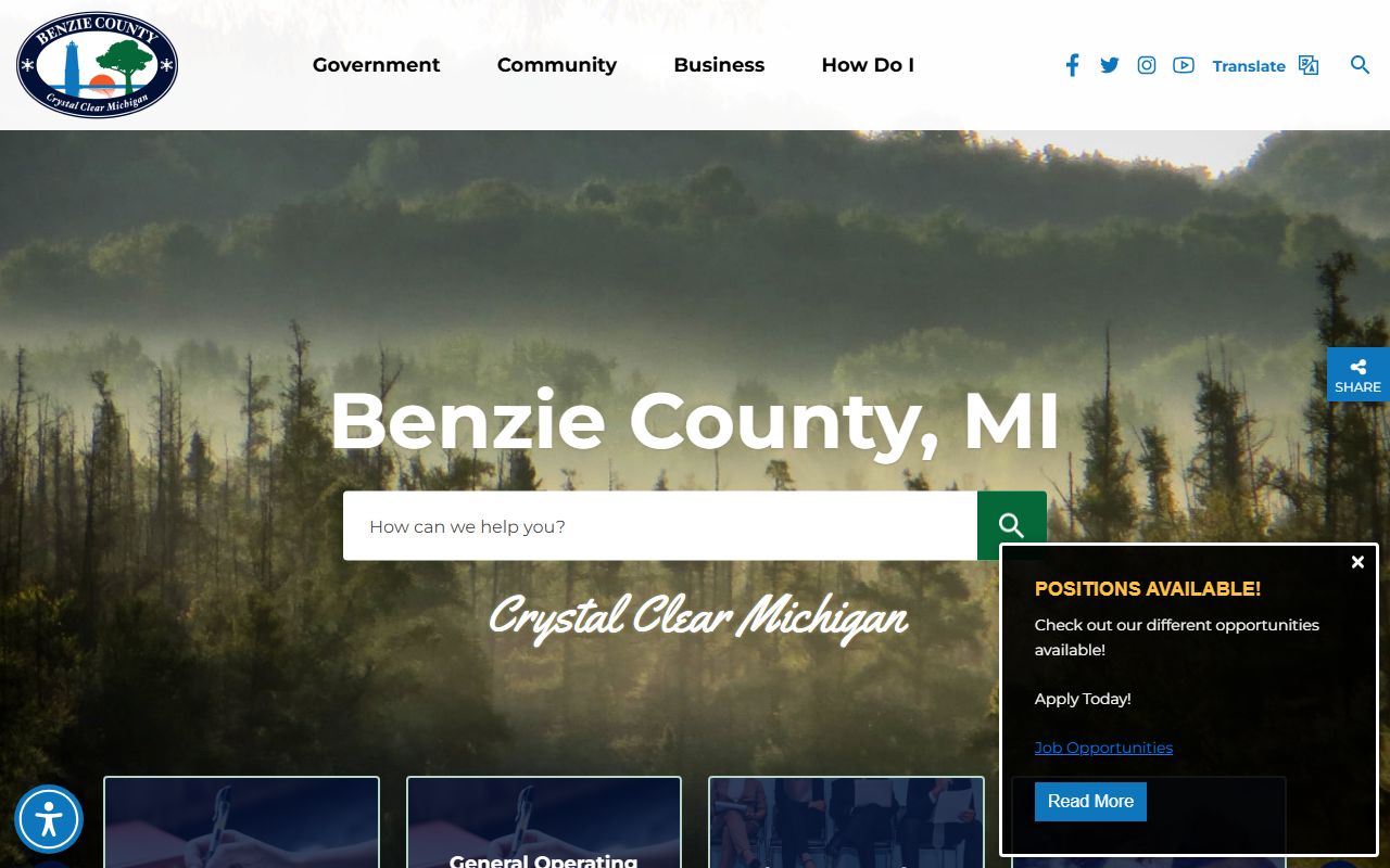 Benzie County government website for bench warrant court information
