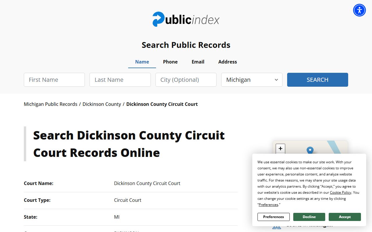 Dickinson County Circuit Court records for bench warrant lookups