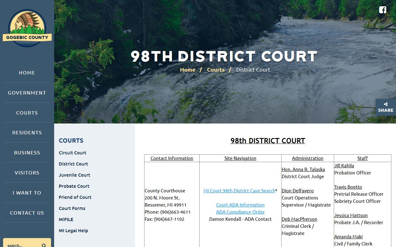Gogebic County 98th District Court for bench warrant records