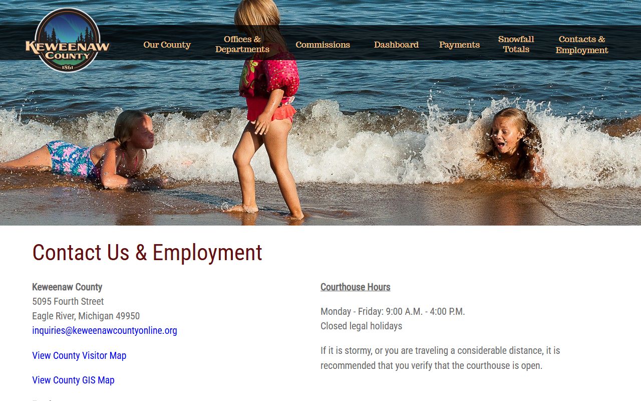 Keweenaw County contacts page with court clerk and sheriff phone numbers