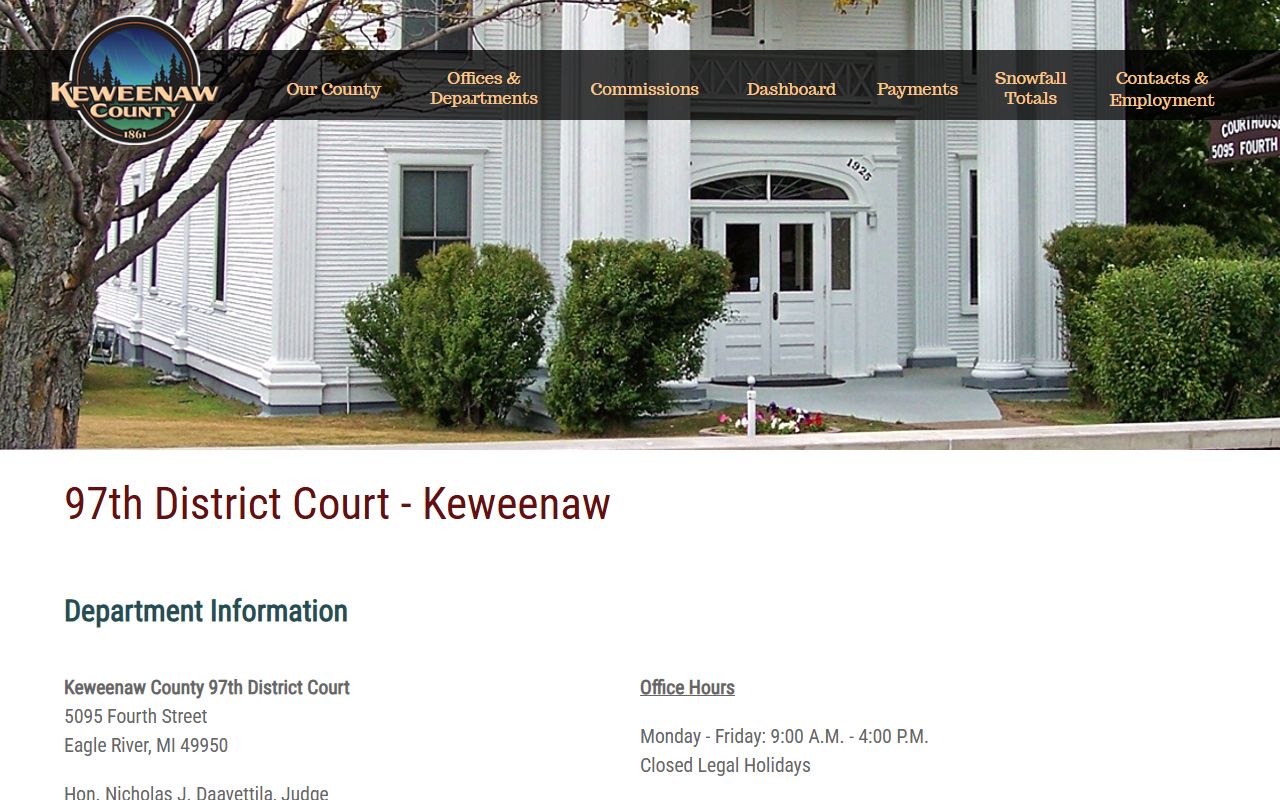 Keweenaw County 97th District Court information page