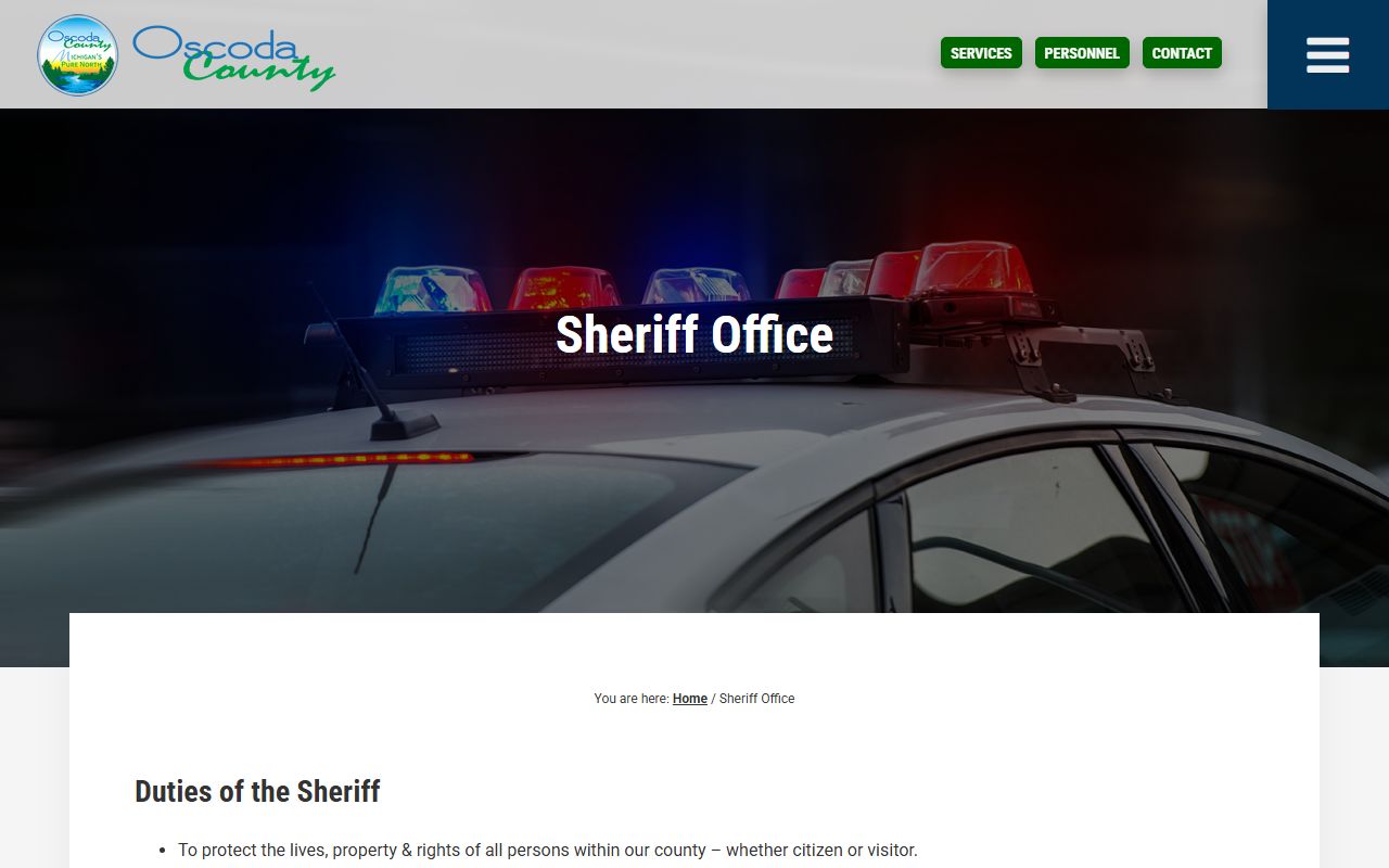 Oscoda County Sheriff Department website for bench warrant searches