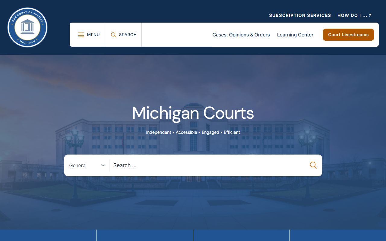 Michigan Courts main website for bench warrant case search